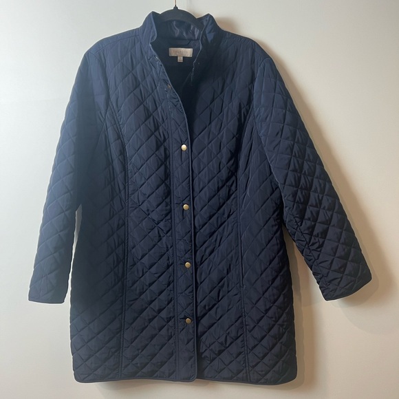 Talbots Navy Diamond Quilted Barn Chore Coat Jacket XL Snap Front hidden pockets - Picture 1 of 8